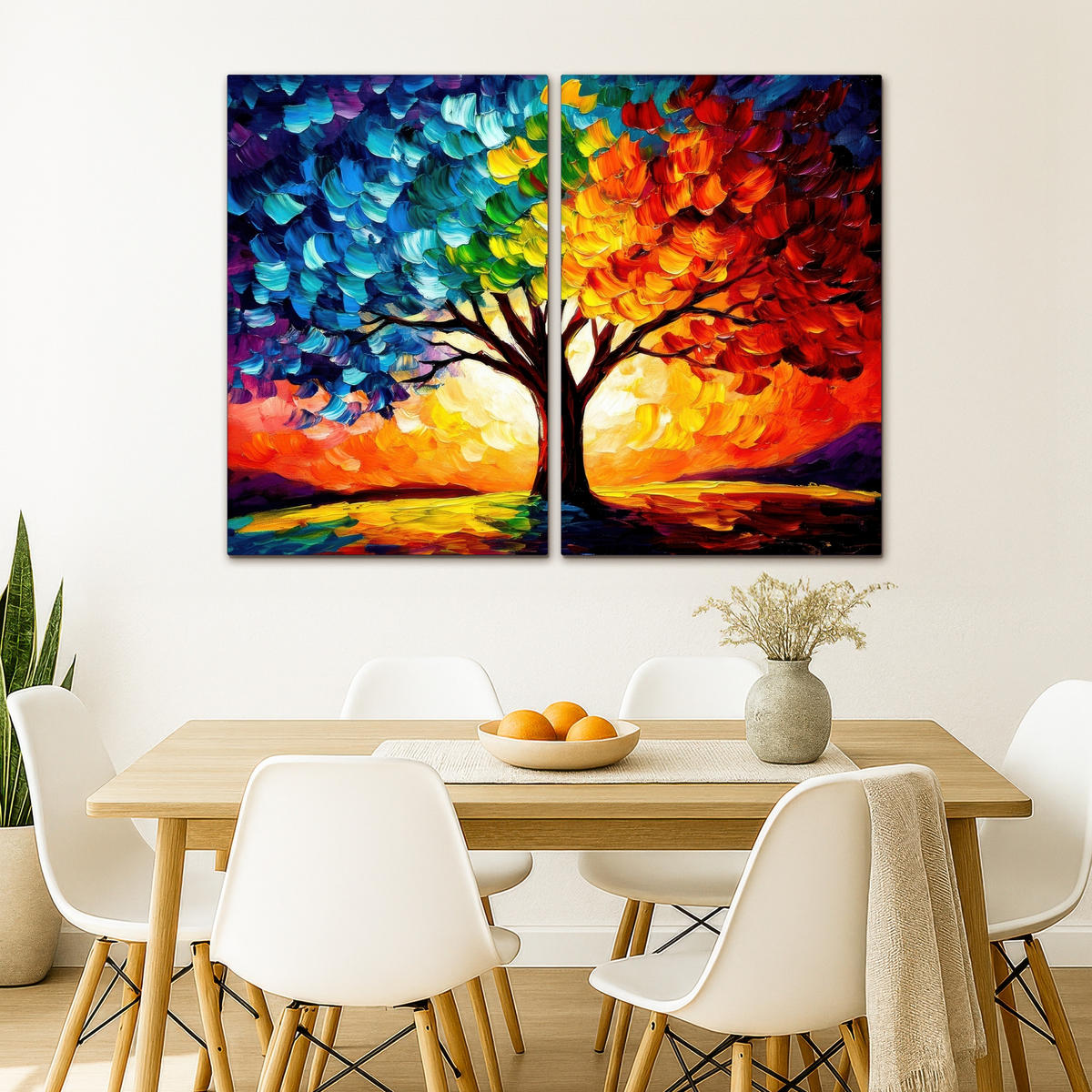 LEINWANDBILD 2er Set Baum - Farbenfroh - Malerei-Look - Abstrakt 120x90 cm - Multicolor, Textil (120/90cm) - MuchoWow