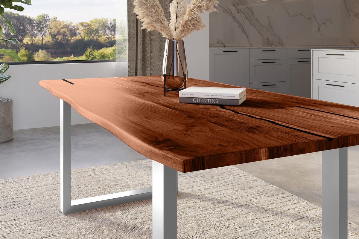 ESSTISCH POLLY - Silberfarben/Braun, Holz (100/200/77cm) - SAM