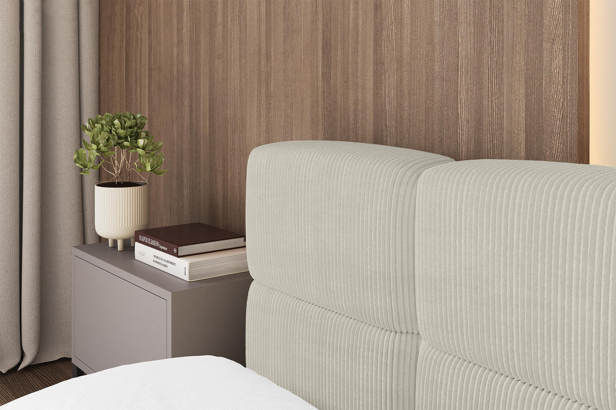 POLSTERBETT mit Bettkasten und Lattenrost, Bett mit Matratze H3/H4, Kopfteil, Boxbett, Doppelbett mit Stauraum - NATA-v1 200x200 Creme - Ecru, Holzwerkstoff/Textil (200/200cm) - ALTDECOR