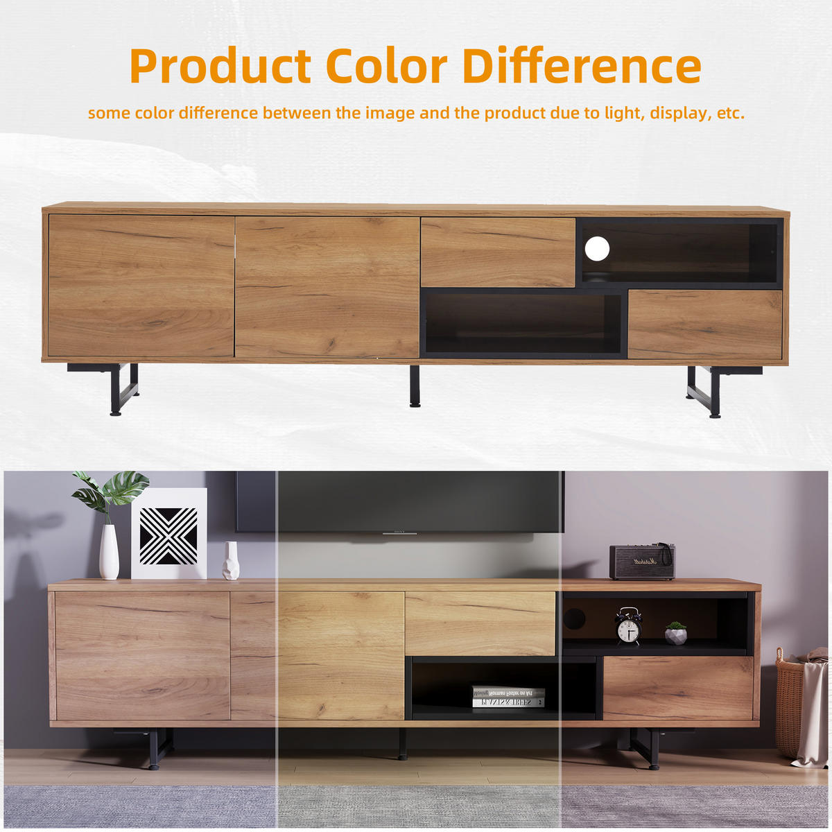 TV-ELEMENT173X38X48CM Naturholzfarbe mit Kabelmanagement für 70ZollTV - Naturfarben, Holz (46.36/27.94/57.15cm) - Raelunyi