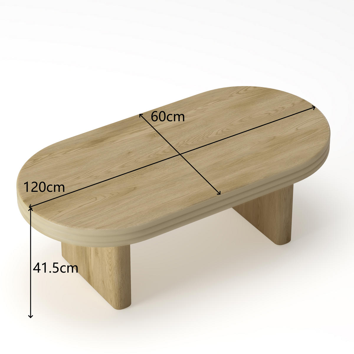 COUCHTISCH 120/60/41,5 cm Natur aus MDF mit eleganter ovaler Tischplatte - Naturfarben, Holzwerkstoff (120/60/41.5cm) - OKWISH