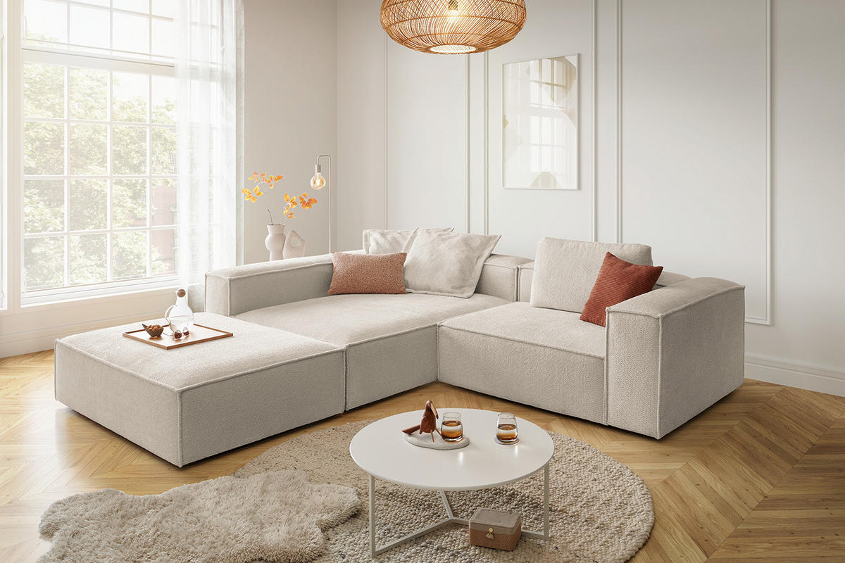 ECKSOFA CARMO Weiß Flachgewebe - Schwarz/Weiß, Kunststoff/Textil (306/191cm) - KAWOLA