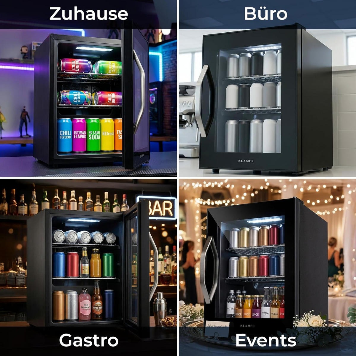 GETRÄNKEKÜHLSCHRANK 37L Mini Kühlschrank - Schwarz, Glas/Metall (40/55/48cm) - KLAMER