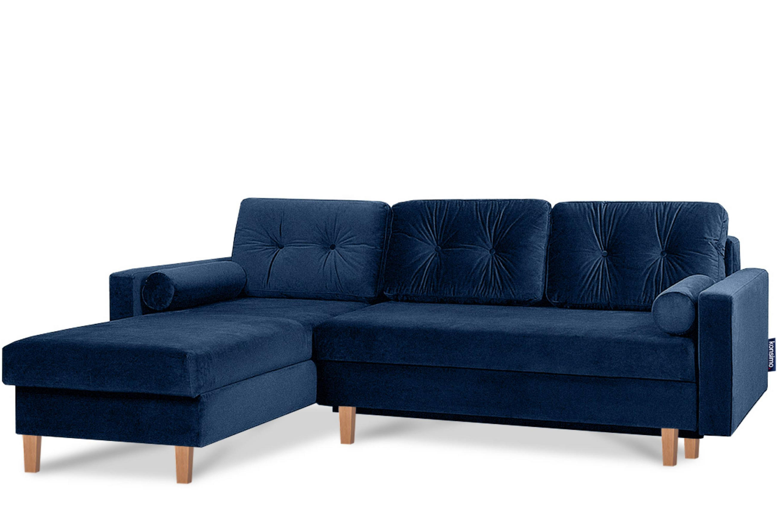 ECKSCHLAFSOFA ERISO 3/4 Sitzer und Universalecke mit Ottoman, Velour-Stoff, marineblau - Blau/Braun, Textil (240/183cm) - KONSIMO®