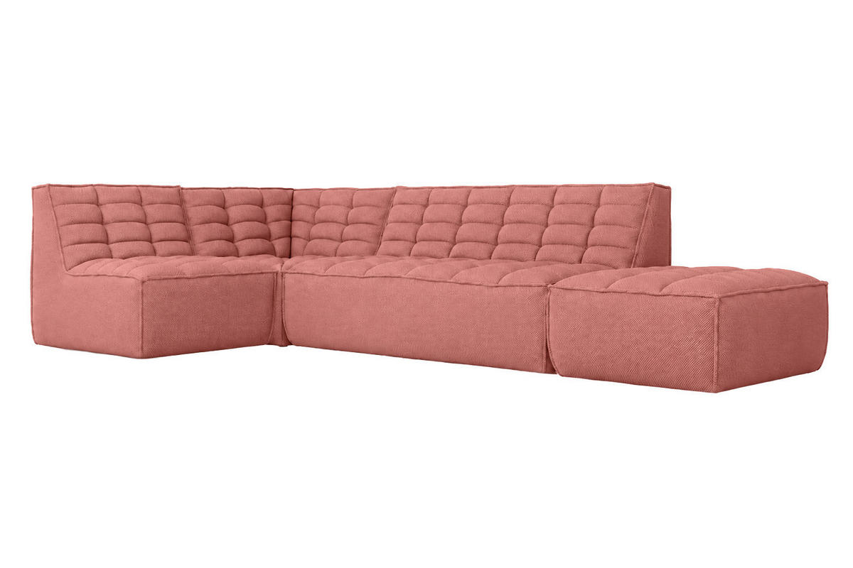 ROHOVÁ SEDAČKA modulární ve tvaru L s taburetem, plyšová tkanina Pop, Růžová, Levá strana, LAZY L s taburetem - růžová, dřevo (333/173cm) - Kaiser Möbel