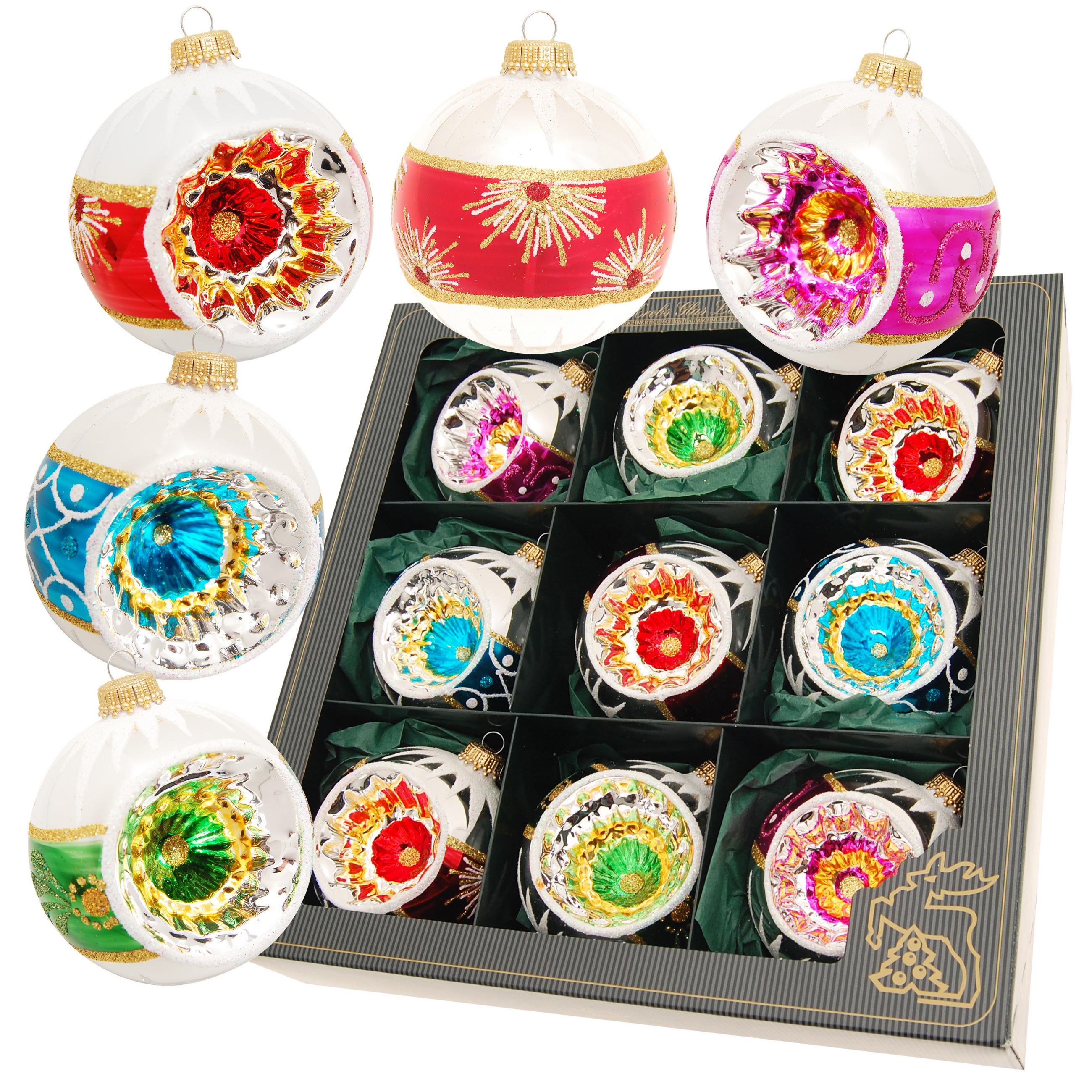 CHRISTBAUMKUGELN Reflex Retro Mehrfarbig 8cm (Glas / 9 Stk.) - Multicolor, Glas (8/8/8cm) - Krebs Glas Lauscha
