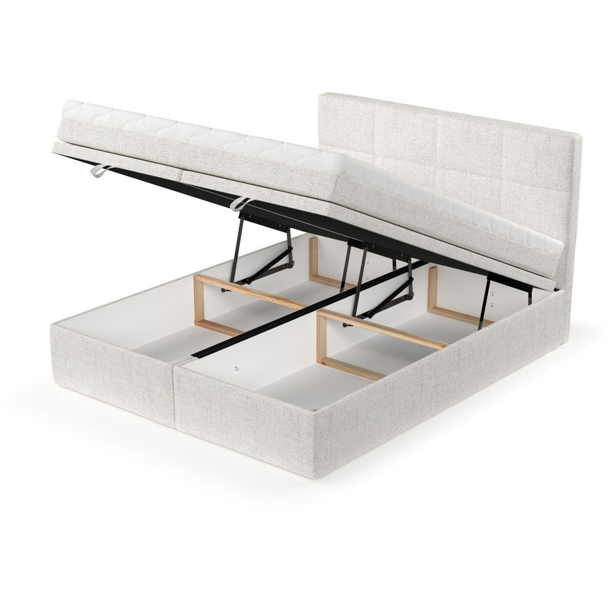BOXBETT Tessa 140/200 cm Creme im Neve Stoff - Creme/Schwarz, Holz/Holzwerkstoff (140/200cm) - AltaBeds