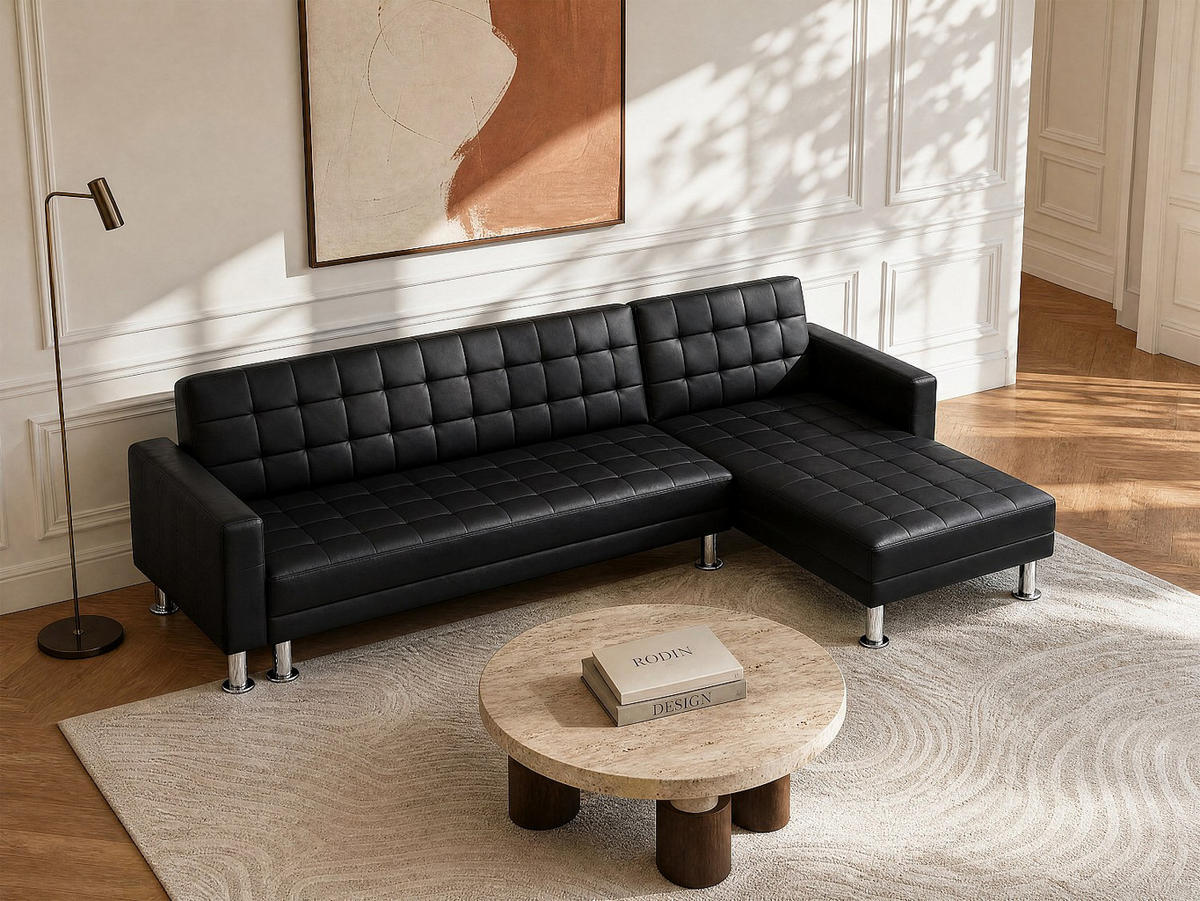 SCHLAFSOFA - 5 Personen - kunstleder - schwarz Willis - Schwarz, Leder (290/79/173cm) - Vente-Unique