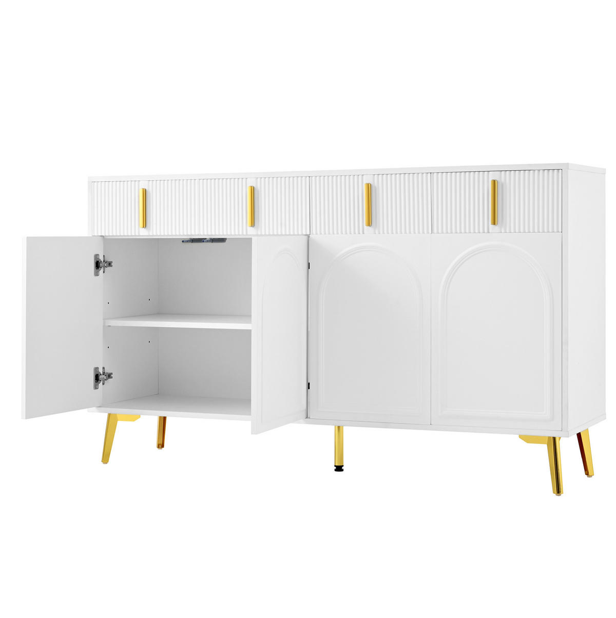 SIDEBOARD mit 4 Türen und 4 Schubladen 140 cm MDF Weiß - Weiß, Holzwerkstoff (140/82/38cm) - Meubliv