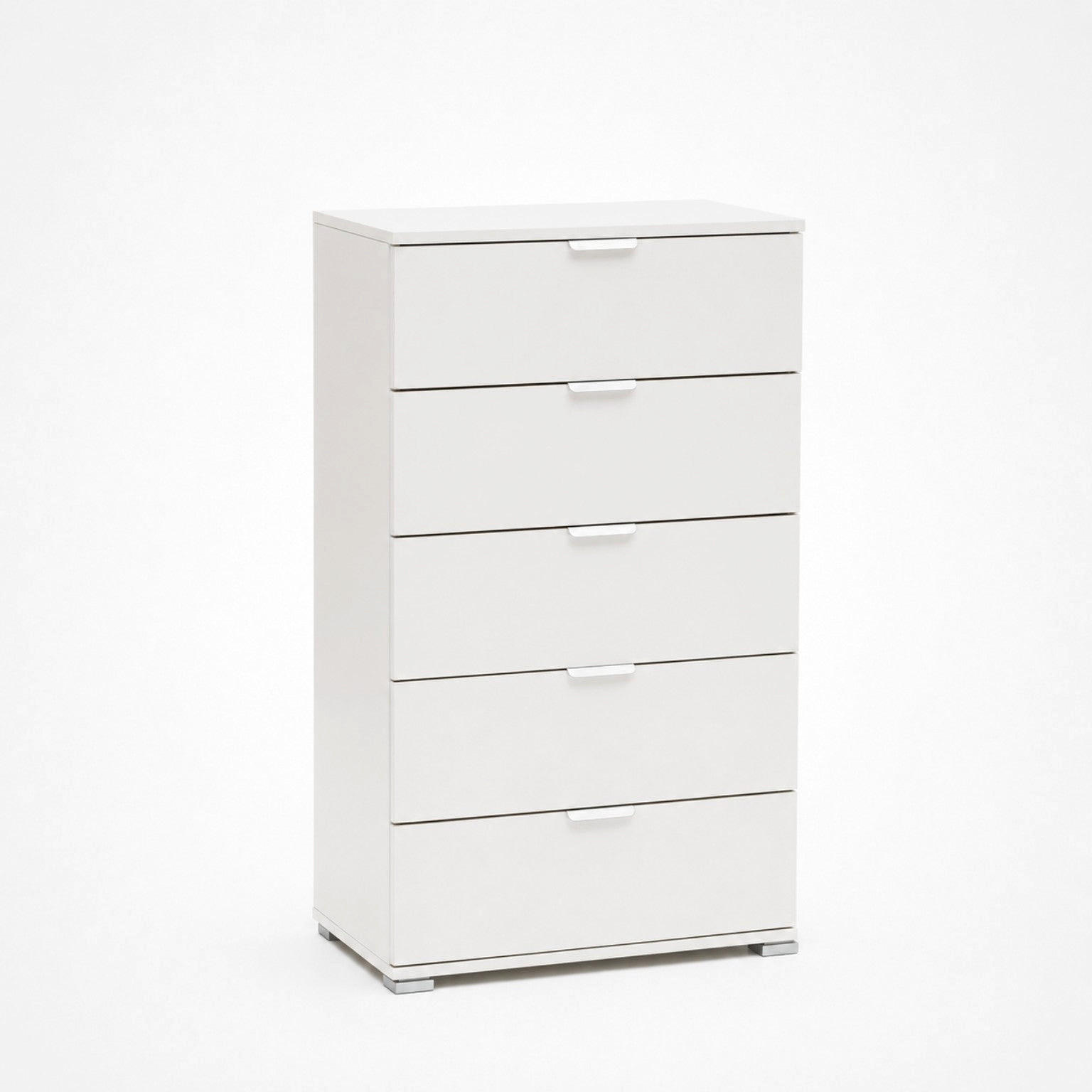 BELA Komoda s 5 Predali Že Sestavljena ; Prostorsko Varčno Pohištvo 60x103x38 cm - bela, leseni material - The White Stone