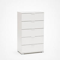 BELA Komoda s 5 Predali Že Sestavljena ; Prostorsko Varčno Pohištvo 60x103x38 cm - bela, leseni material - The White Stone