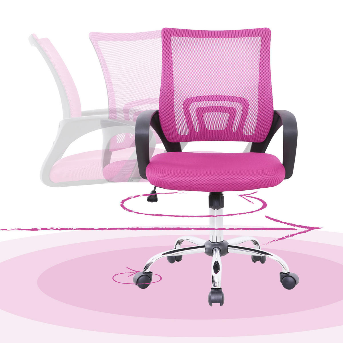 KINDERSCHREIBTISCHSTUHL CYDNEY Stoffbezug Pink - Pink/Schwarz, Textil (57/104/49cm) - SVITA