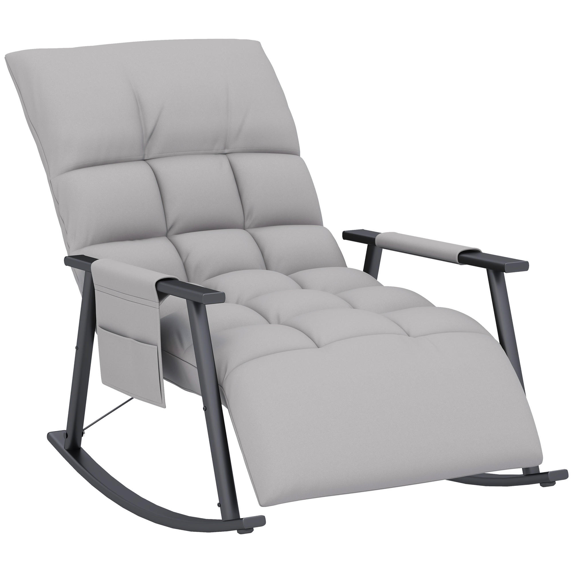 SCHAUKELSTUHL Sessel Relaxsessel mit Fußstütze, Schaukelsessel mit Seitentasche - Grau, Kunststoff (134/70/60cm) - HOMCOM