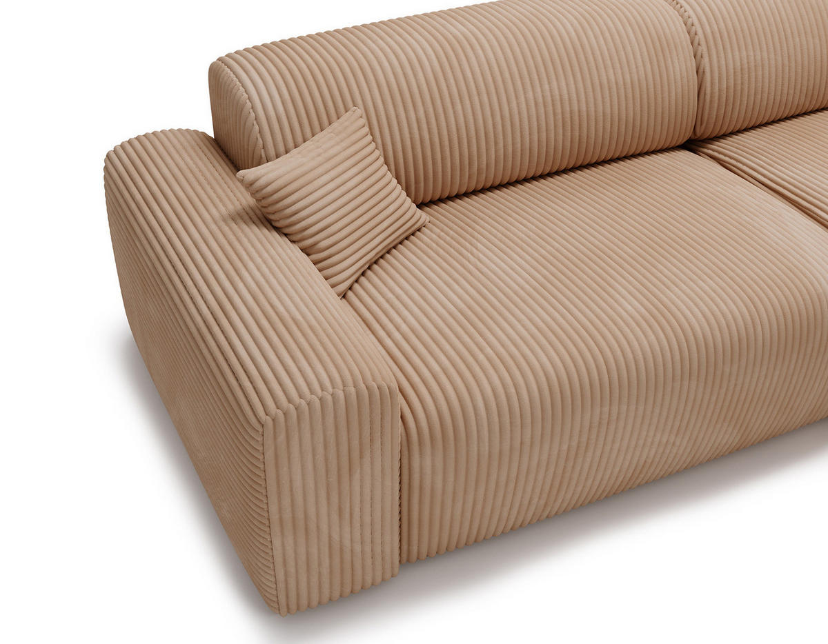 ECKSOFA mit Longchair - Cord - Hellbraun/Schwarz, Kunststoff/Textil (284/178cm) - home24