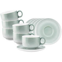 MILCHKAFFEETASSEN MIT UNTERTASSEN Sento Home Aura mint 350 ml 6er Set - Mintgrün, Keramik (0.35L) - Seltmann Weiden