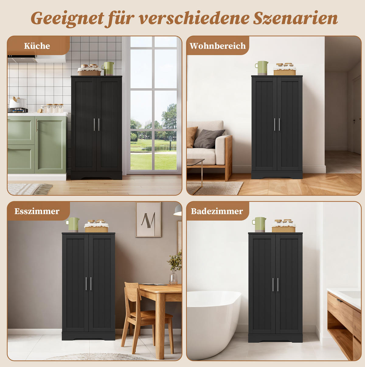 AUFBEWAHRUNGSSCHRANK 120x60x40cm Schwarz mit LED Licht & Wellentüren - Schwarz, Holzwerkstoff (40/120/60cm) - Modfu