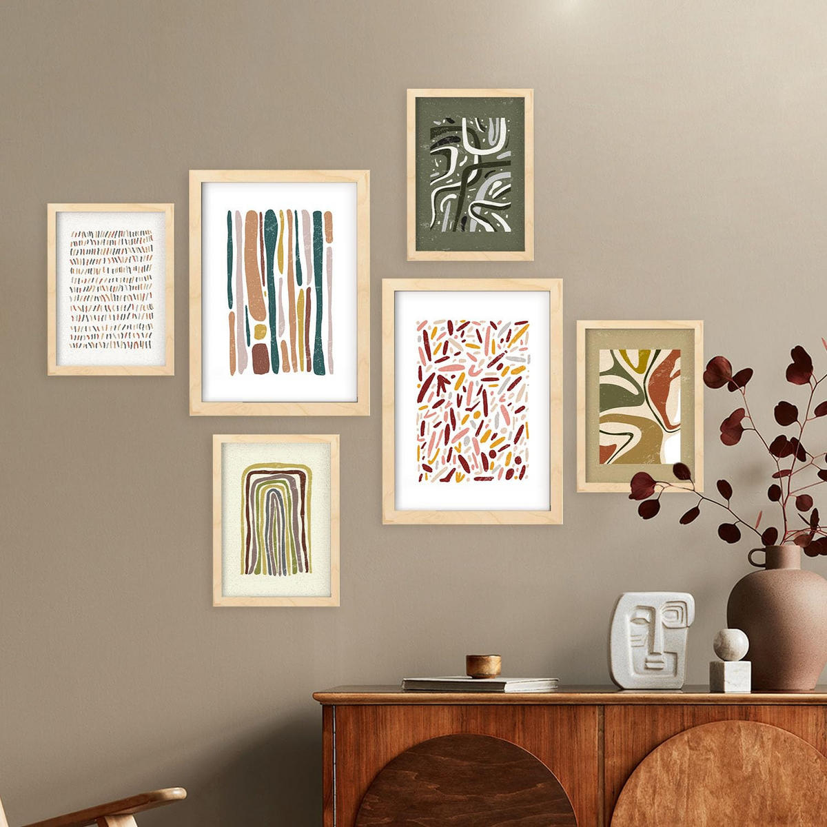 POSTER Set Mit 6 Drucken Von Muster 2 In Der Sammlung Von Ethnischenabzügen Dekorative Für Zuhause Wandkunstdruck A3 & A4 Rahmen Aus Hellem Holz - Beige, Papier (29/3cm) - Nacnic
