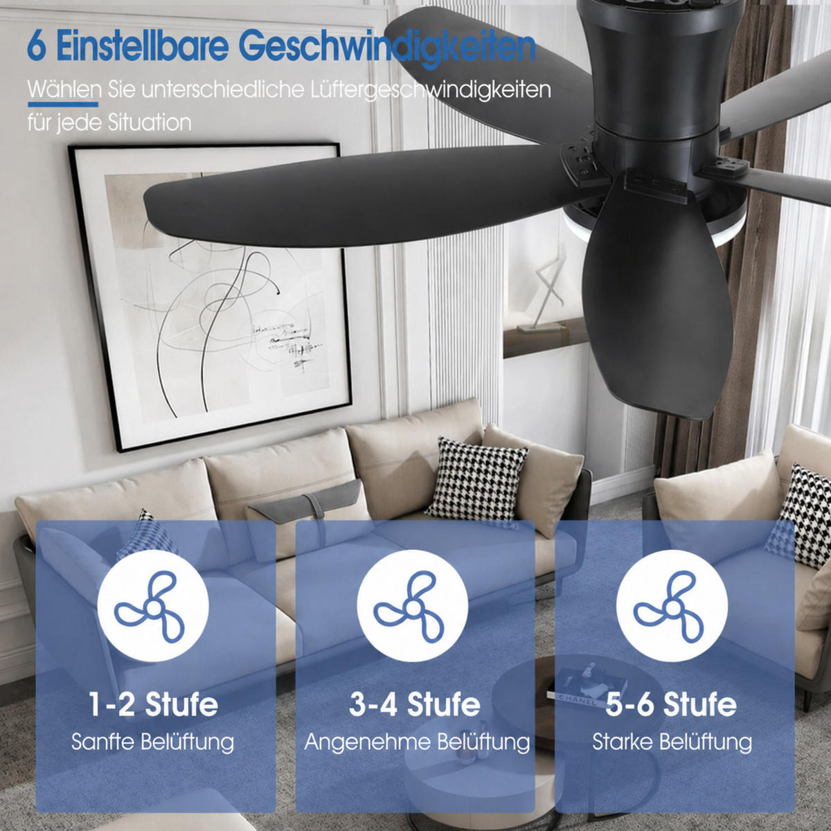 DECKENVENTILATOR Schwarz 91,4 cm mit LED und leisem DC-Motor - Schwarz, Kunststoff (91.4/91.4/21.8cm) - Surtime