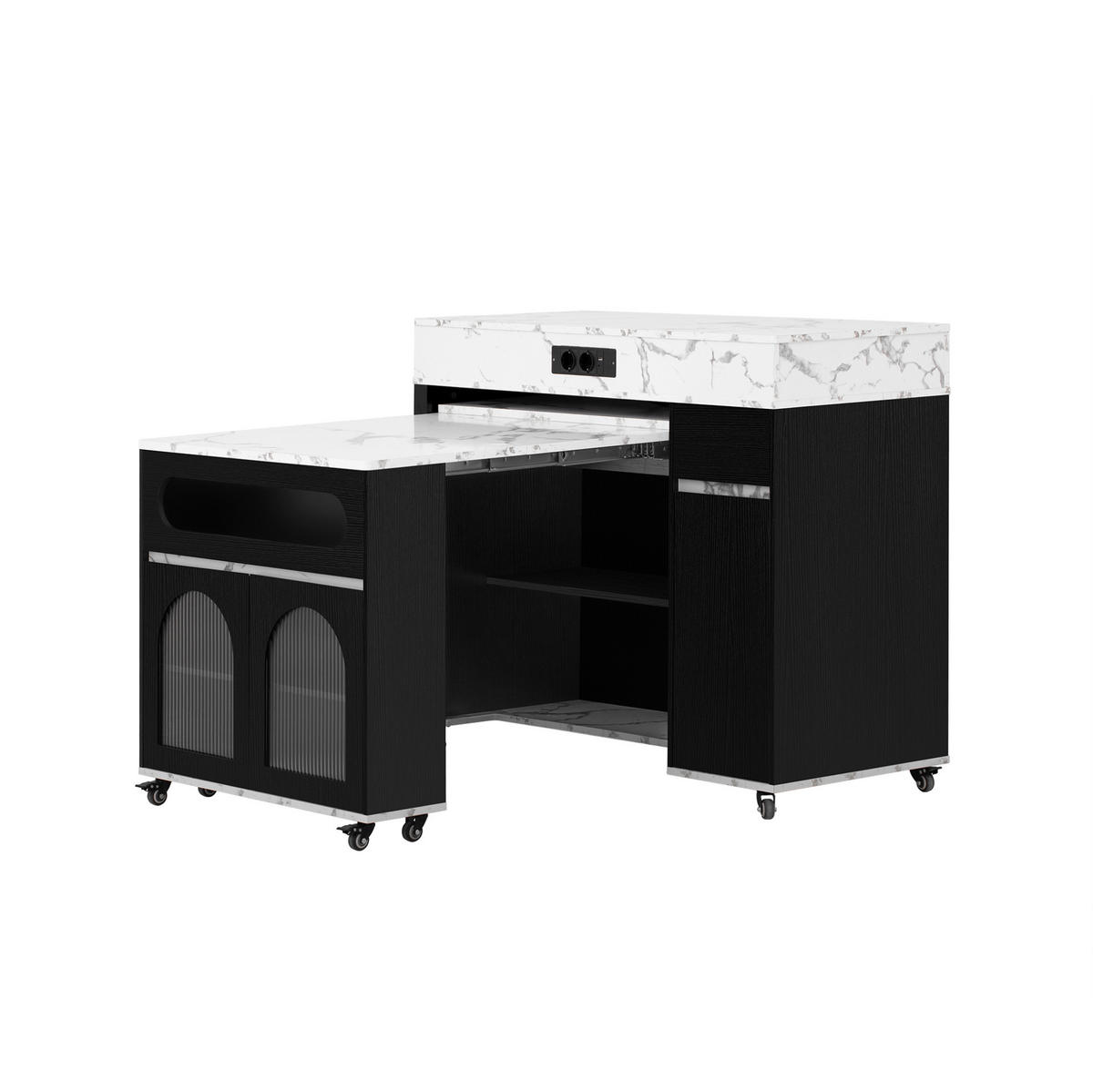 KÜCHENINSEL 50,5-187,5/110,5/95,5 cm aus MDF mit ausziehbarer Tischplatte Schwarz - Schwarz, Holzwerkstoff (110.5/95.5/50.5cm) - Modenvie