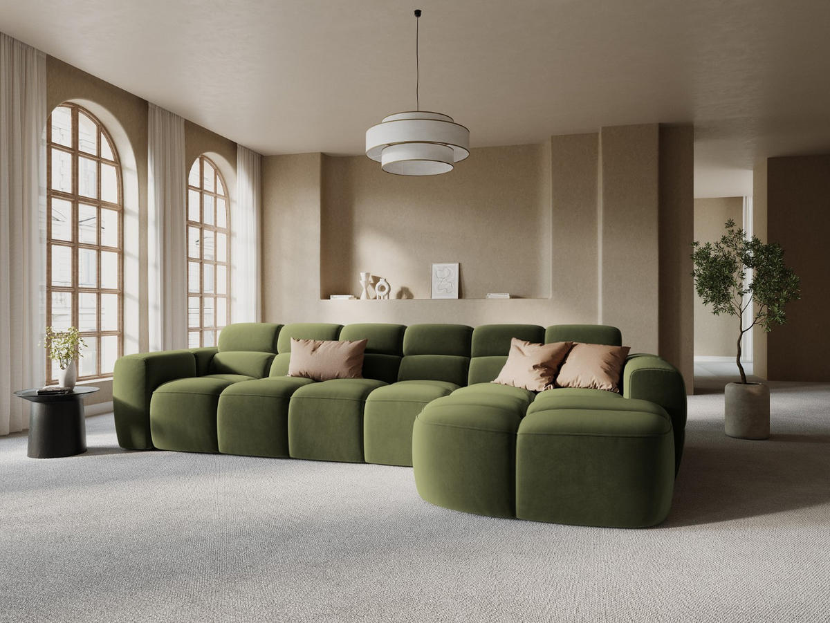 ECKSOFA rechts Lisa aus Samt hellgrün 4 Sitzplätze - Hellgrün, Textil (170/310cm) - Micadoni