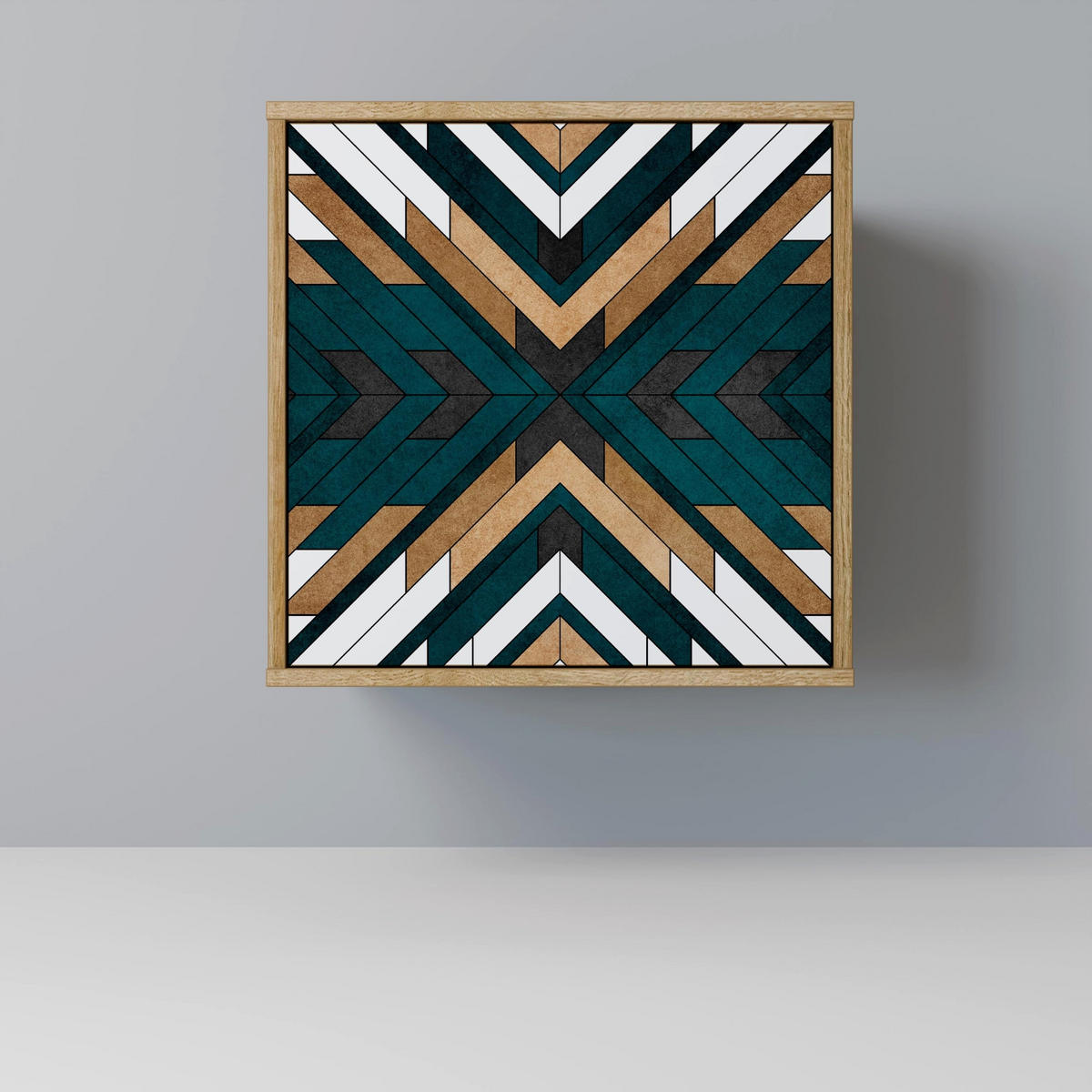 SIDEBOARD ARTISTIC GEOMETRY, Eichefarben, 57,5x42x57,5 cm, Ohne Füße - Eichefarben/Multicolor, Holzwerkstoff (57.5/57.5/42cm) - SpaceRebels