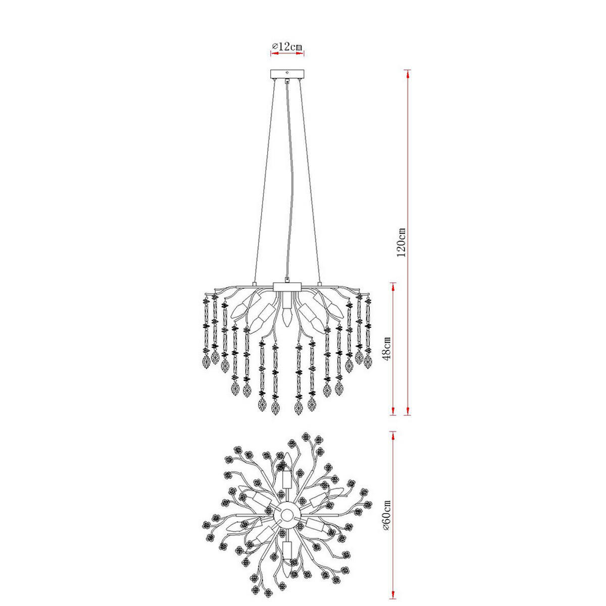 KRONLEUCHTER Metall goldfarben, Glaskristalle - Goldfarben, Glas (60/60/120cm) - Globo Lighting