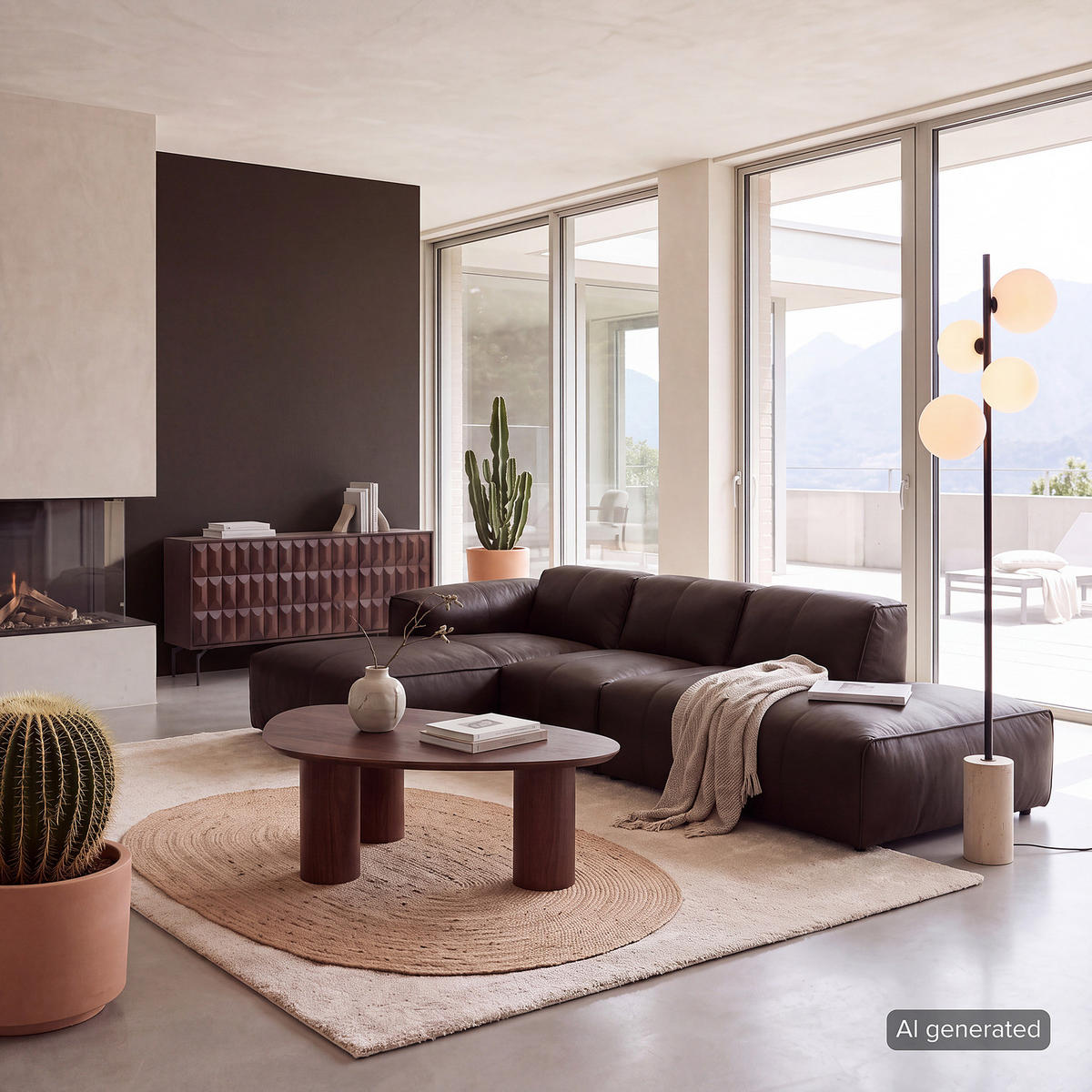 ECKSOFA mit Chaiselongue - Dunkelbraun/Schwarz, Leder/Kunststoff (290/173cm) - home24