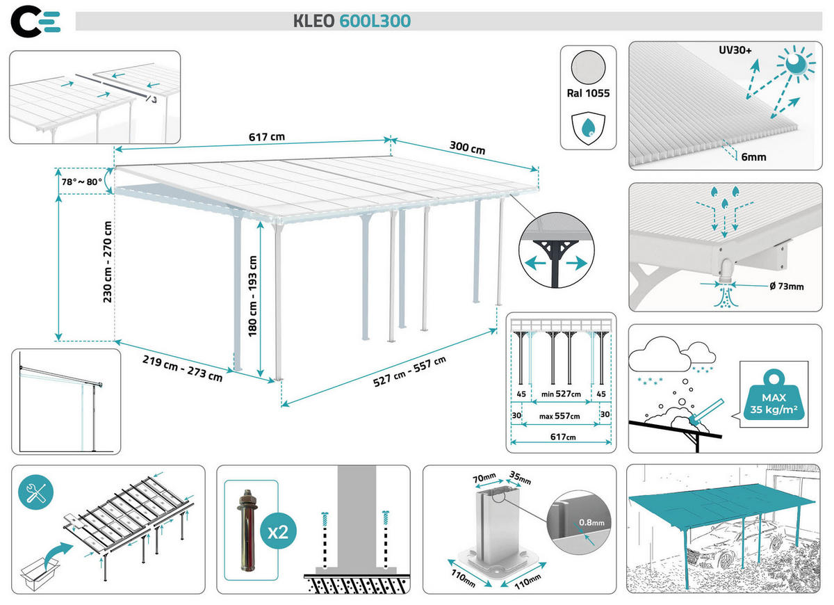 PERGOLA / CARPORT Kleo Weiß 6m x 3m - Weiß, Metall (626/270/300cm) - Cazeboo
