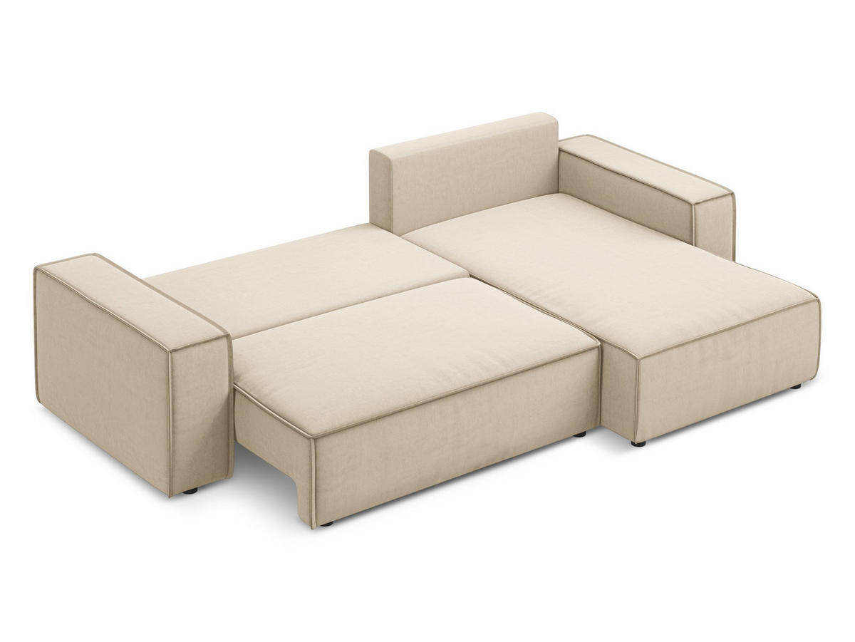 ECKSOFA mit Schlaffunktion Samt Stoff Beige - Beige/Creme, Kunststoff/Textil (290/185cm) - Makamii