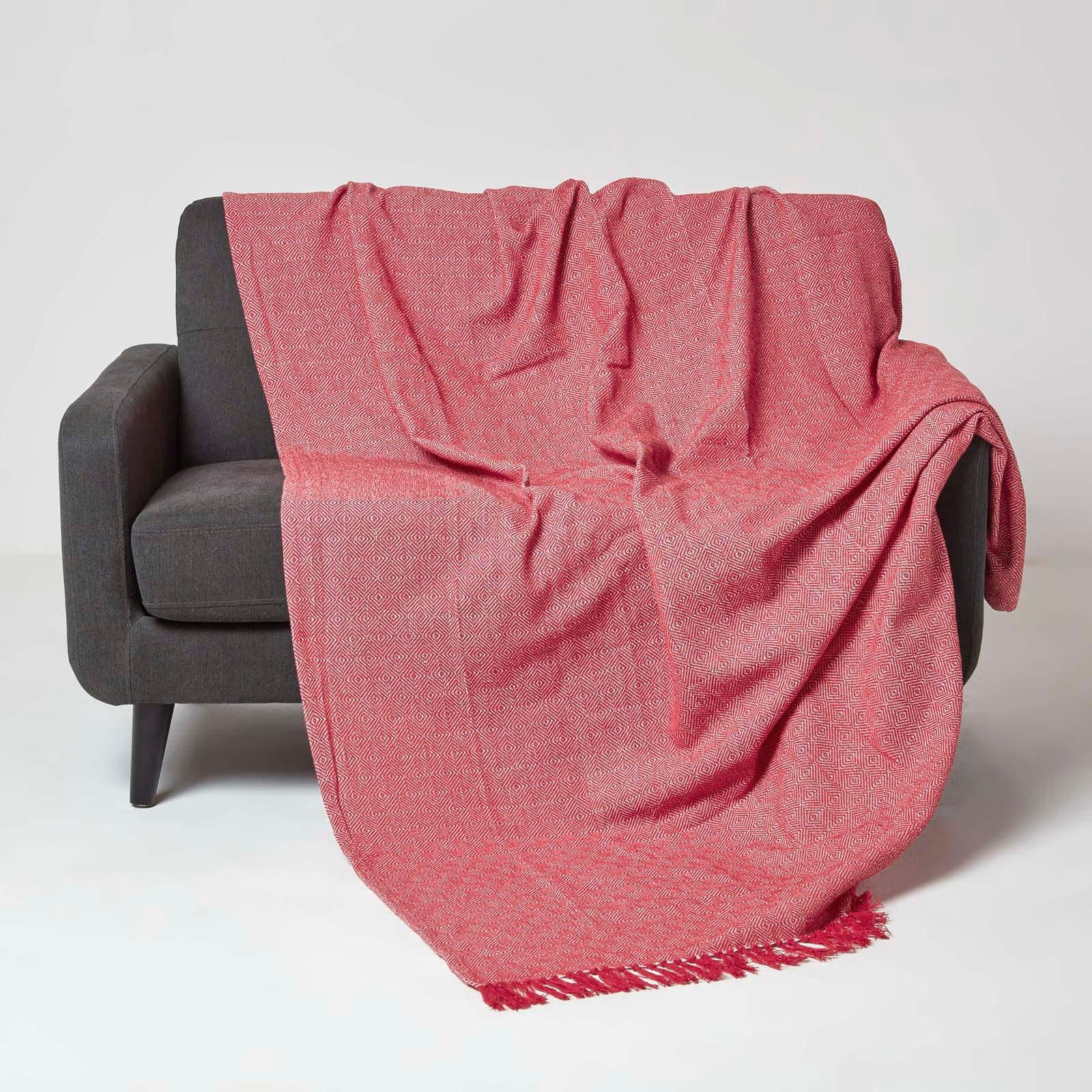 ÜBERWURF Malda 255/360 cm, Baumwolle mit Rautenmuster - Rot, Textil (255/360cm) - Homescapes