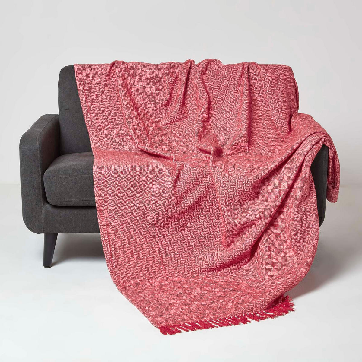 ÜBERWURF Malda 225/255 cm, Baumwolle mit Rautenmuster - Rot, Textil (225/255cm) - Homescapes