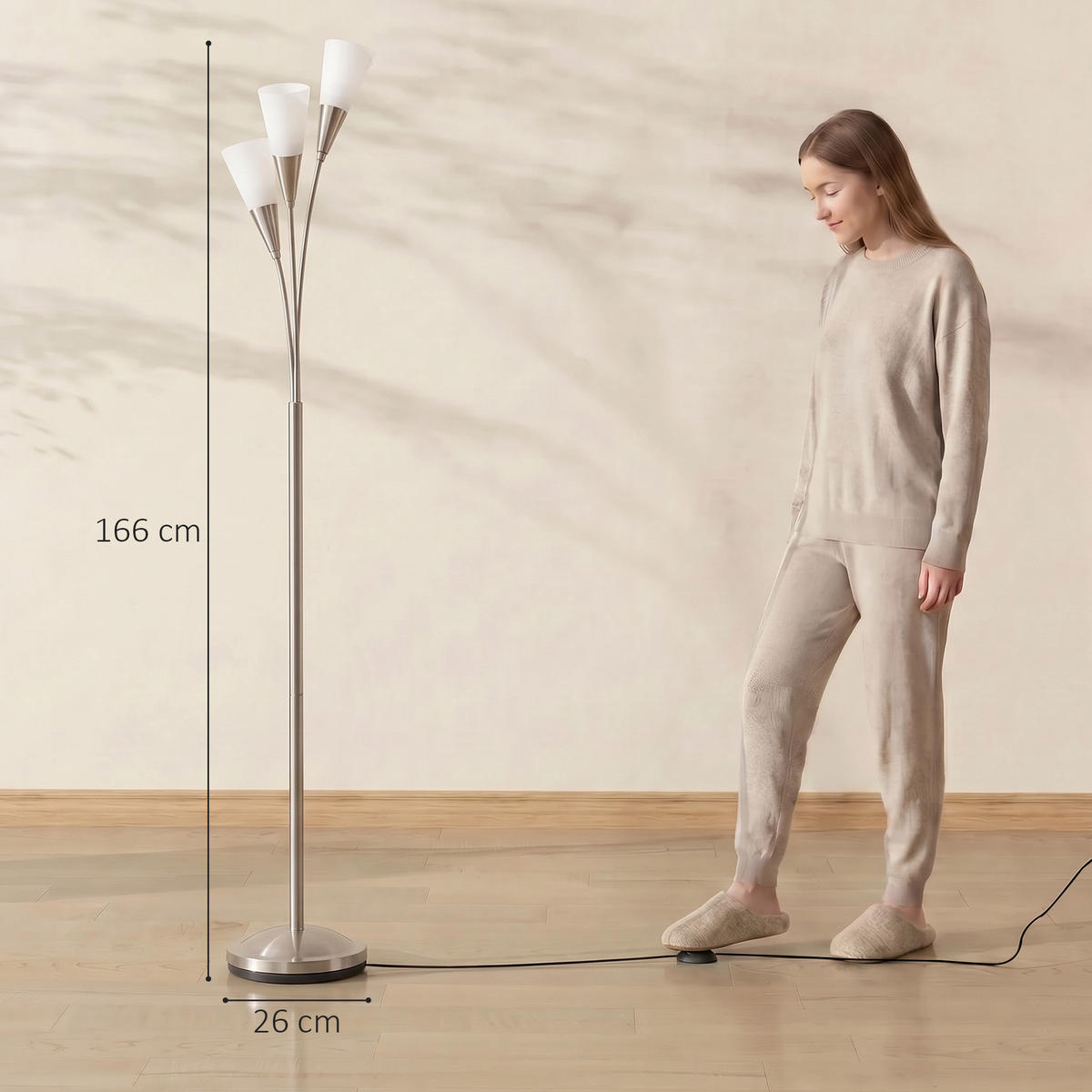 STEHLAMPE Glas Silber - Silberfarben, Glas (26/26/166cm) - HOMCOM