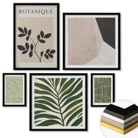 WANDBILDER 5er-Set - 50x50 cm & 20x30 cm & 40x60 cm Schwarzer Rahmen - Botanische Boho-Kompositionen - Schwarz, Kunststoff (40/60cm) - ArtPrintCave