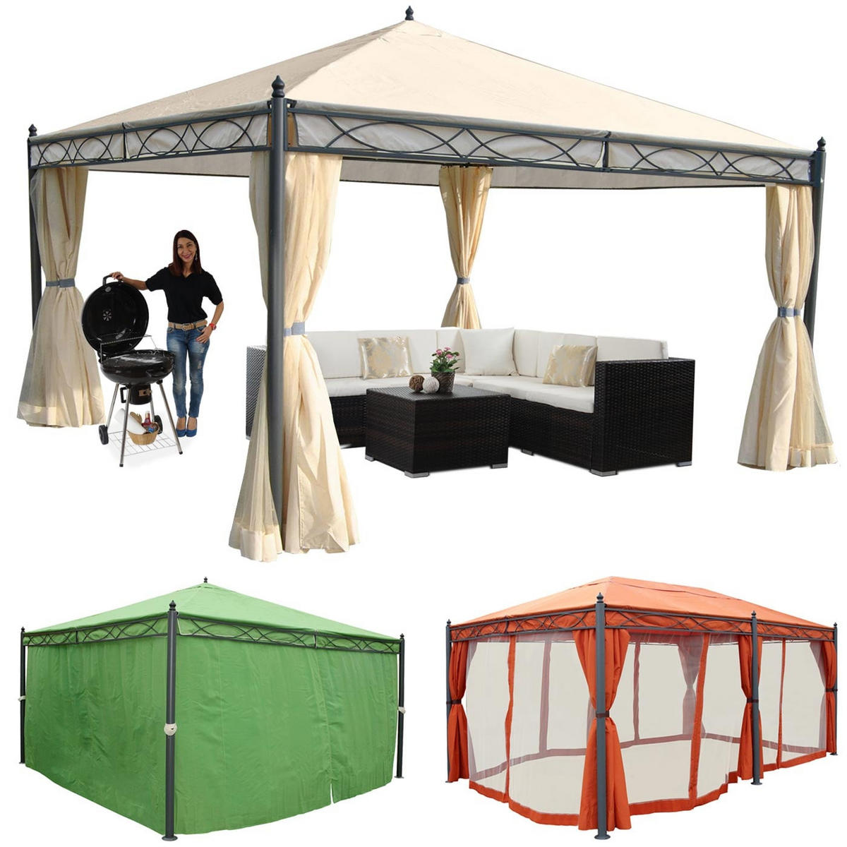 PERGOLA Cadiz 290x400x400cm Creme Seitenwand + Moskitonetz - Creme, Metall (400/290/400cm) - BERLINLODGE