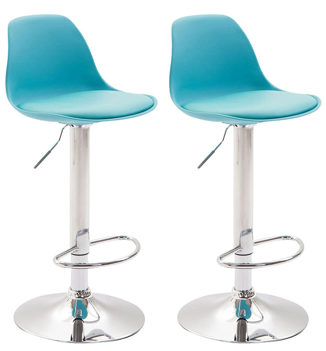BARHOCKER 2er Set Lederlook blau - Blau/Chromfarben, Kunststoff/Textil (39/82/43cm) - CLP