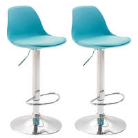 BARHOCKER 2er Set Lederlook blau - Blau/Chromfarben, Kunststoff/Textil (39/82/43cm) - CLP