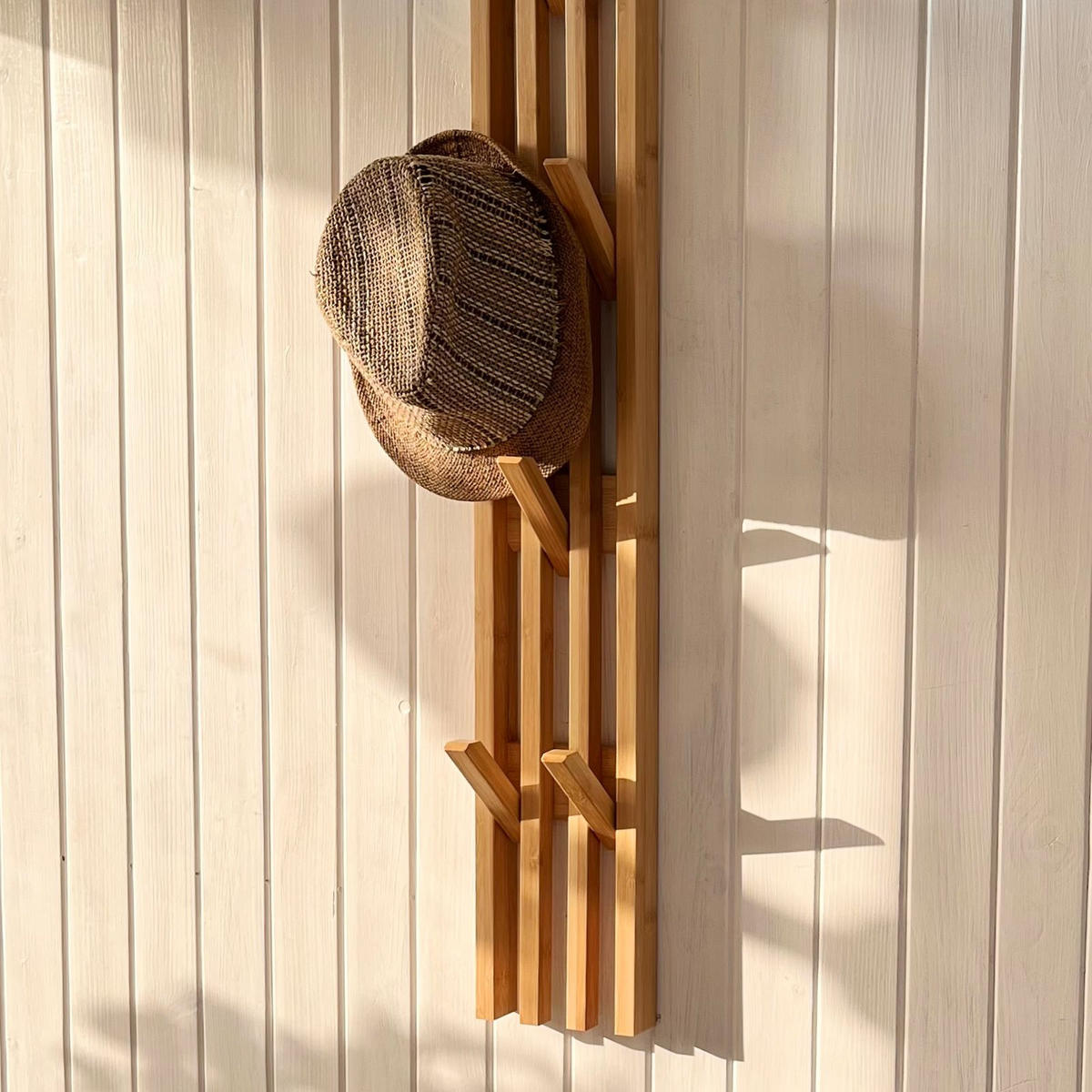 WANDGARDEROBE Bambus Naturfarben 6 Haken 100×14×3,5 cm - Naturfarben, Holzwerkstoff (14/100/3.5cm) - Begryf