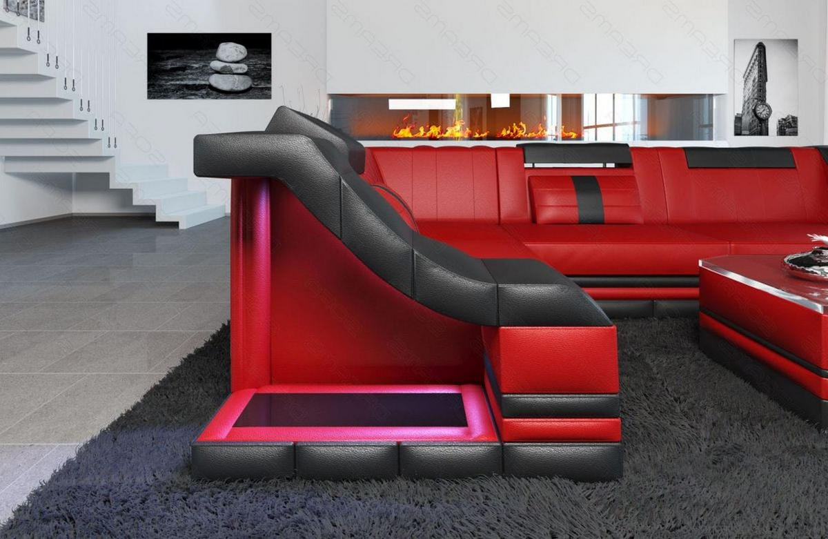 COUCH Bianchi Rot Schwarz Büffelleder - Rot, Leder (271/196cm)