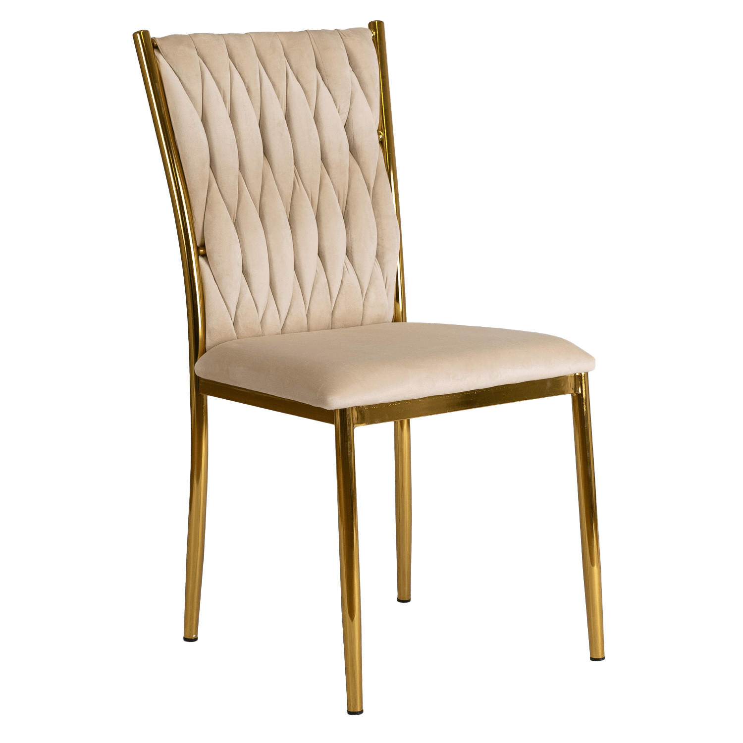 STUHL PRIMO mit geflochtener Rückenlehne, Samt Creme - Goldfarben/Creme, Textil/Metall (48/94/43cm) - Idohome