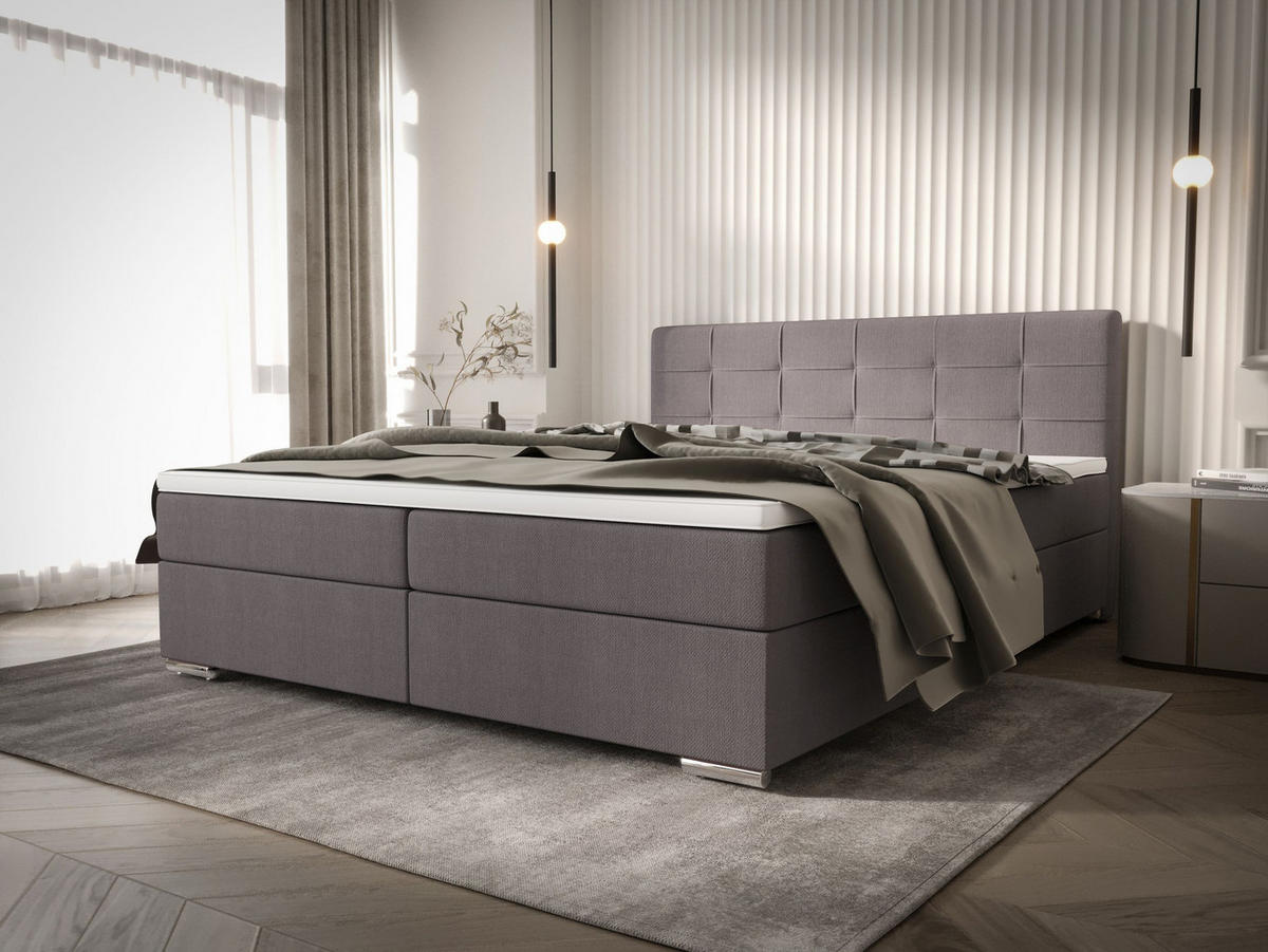 BOXBETT ZILANO 1 mit Matratze H3 und Topper 140x200 Cosmic 160 - Hellgrau, Holz/Textil (140/200cm) - Bedante