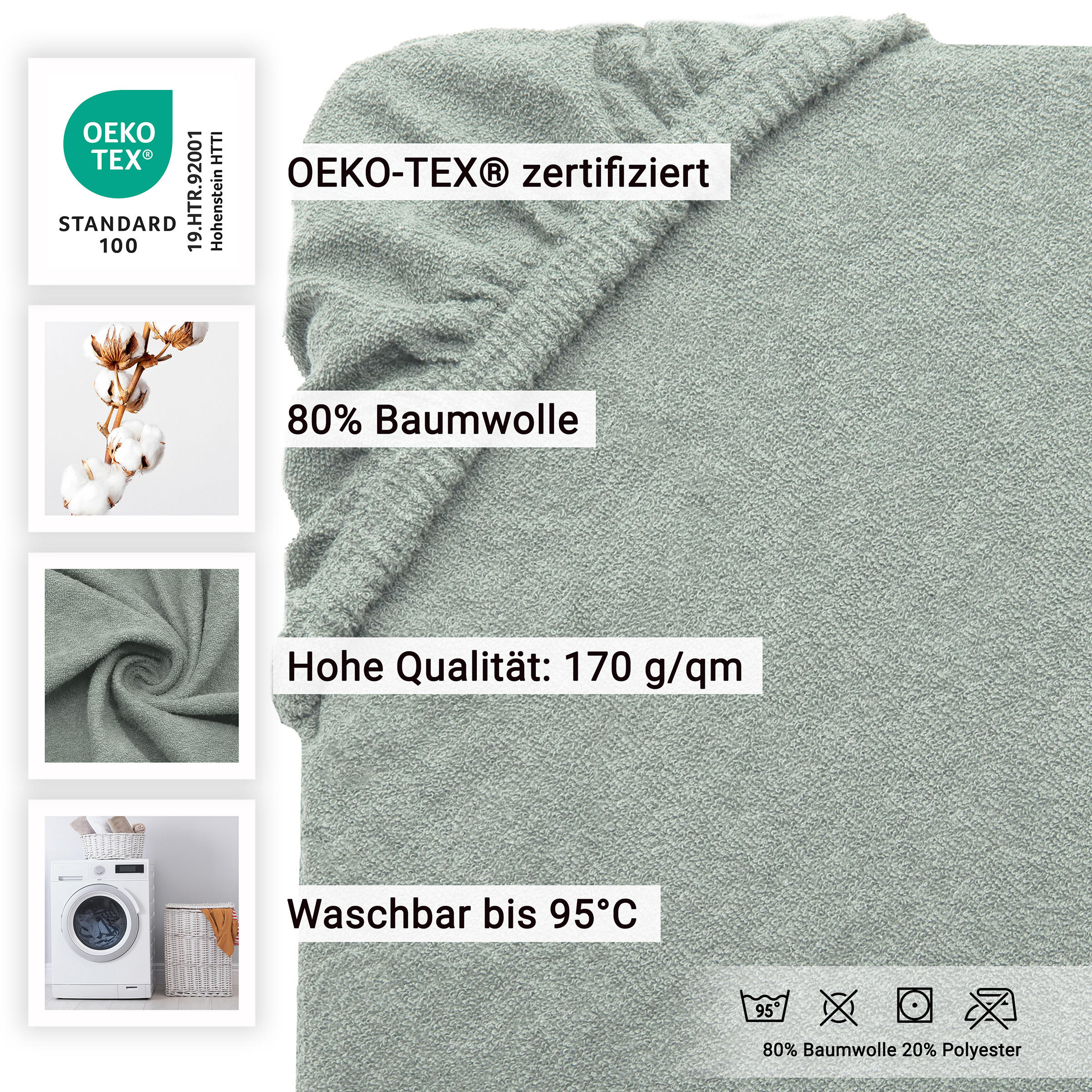 SPANNBETTLAKEN, 100x200 cm, 80% Baumwolle, 20% Polyester, Grau - Hellgrau, Naturmaterialien (100/200cm) - Zollner