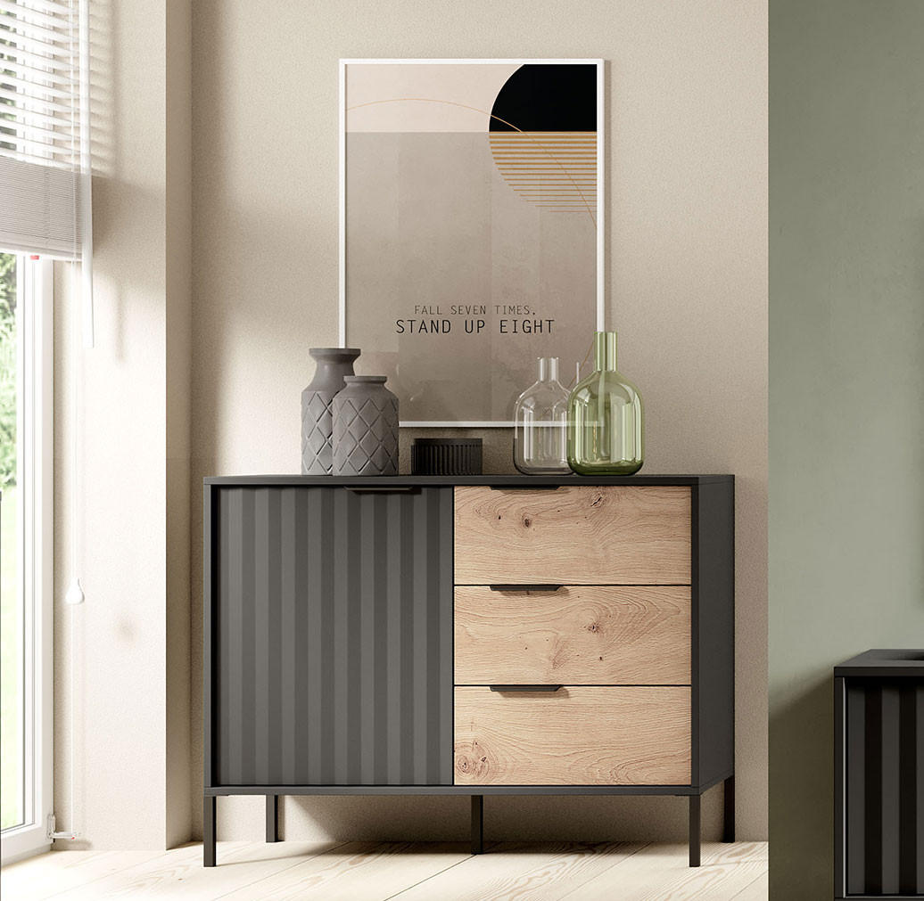 KOMMODE Rave schwarz / Eiche Artisan 103 / 39,5 / 81cm - Eichefarben/Schwarz, Holz/Holzwerkstoff (103/81/39.5cm) - Feldmann-Wohnen