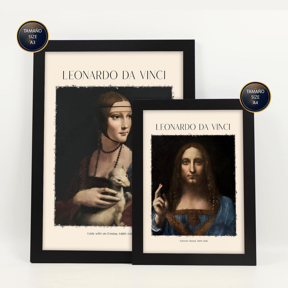 POSTER Set Mit 6 Da Vinci Posterblatt Malergalerie Dekorative Gemälde Für Ihr Wohnzimmer Schlafzimmer Zuhause Wandkunstdrucke A3 & A4 Schwarzer Rahmen - Schwarz, Papier (29/3cm) - Nacnic
