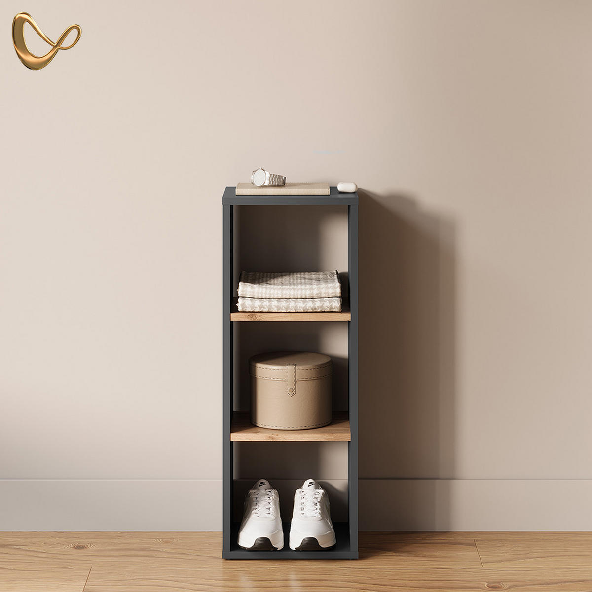 AUFBEWAHRUNGSREGAL Ortello Anthrazit/Goldkraft Eiche 30 x 80.1 cm - Honigeiche/Anthrazit, Holzwerkstoff (30/80.1/24cm) - Livinity®