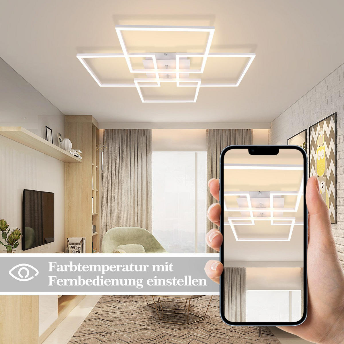 LED-DECKENLEUCHTE Vexlor 72.4/72.4/7.3 cm - Weiß, Metall (72.4/72.4/7.3cm) - ZMH