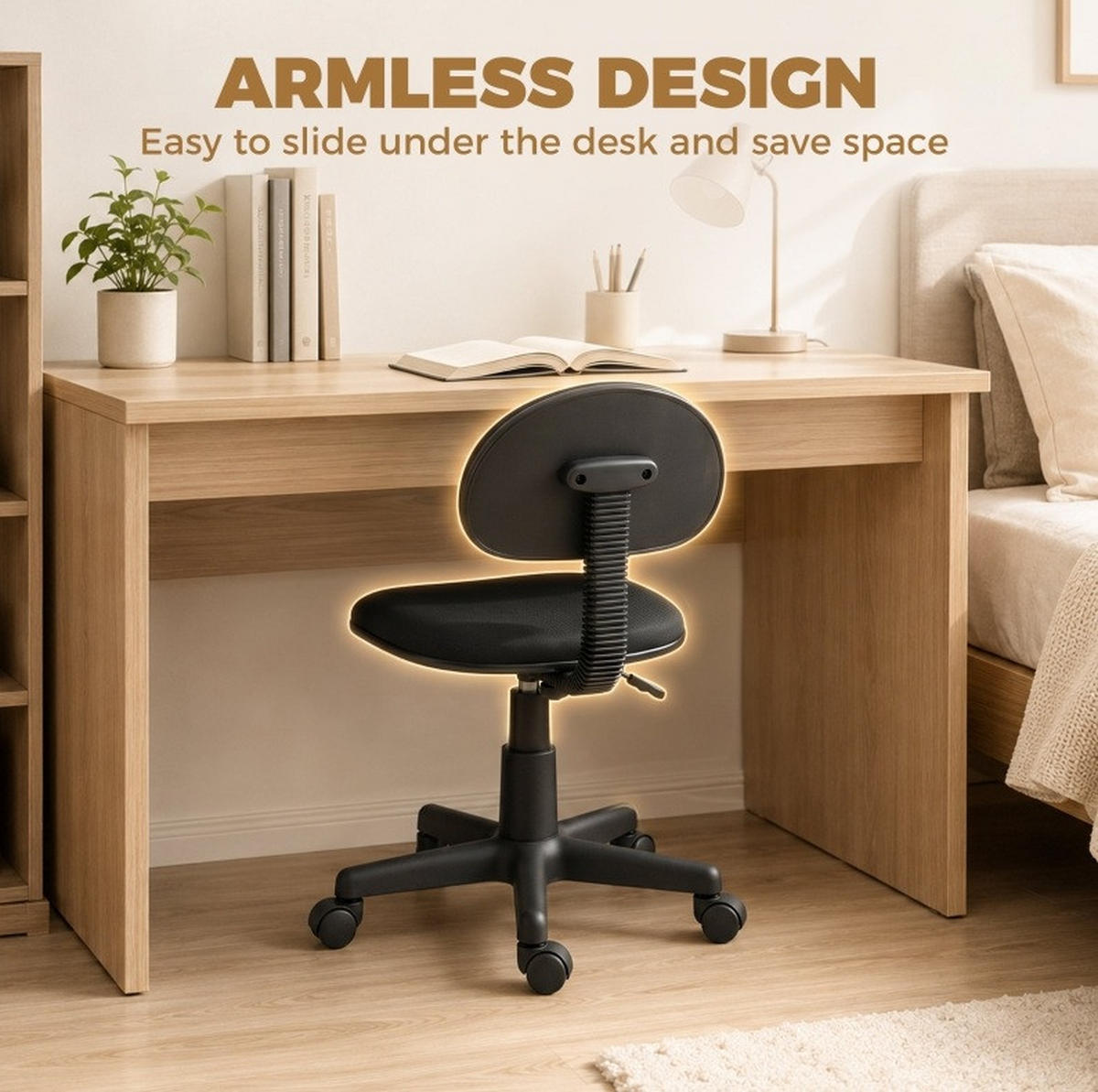 BÜROSTUHL in Schwarz 43x48x87 cm, höhenverstellbar, ohne Armlehnen, mit Rollen - Schwarz, Textil (48/87/43cm) - IVMEU