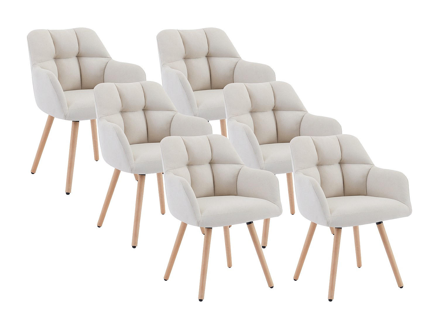 STUHL mit Armlehnen 6er-Set - Stoff & Buchenholz - Beige - PEGA - Beige, Textil (57.5/81/58cm) - Vente-Unique