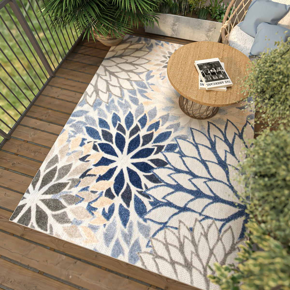 KOBEREC béžový šedý modrý rostlinný - 80x150 cm - béžová, textil (80/150cm) - Mazovia
