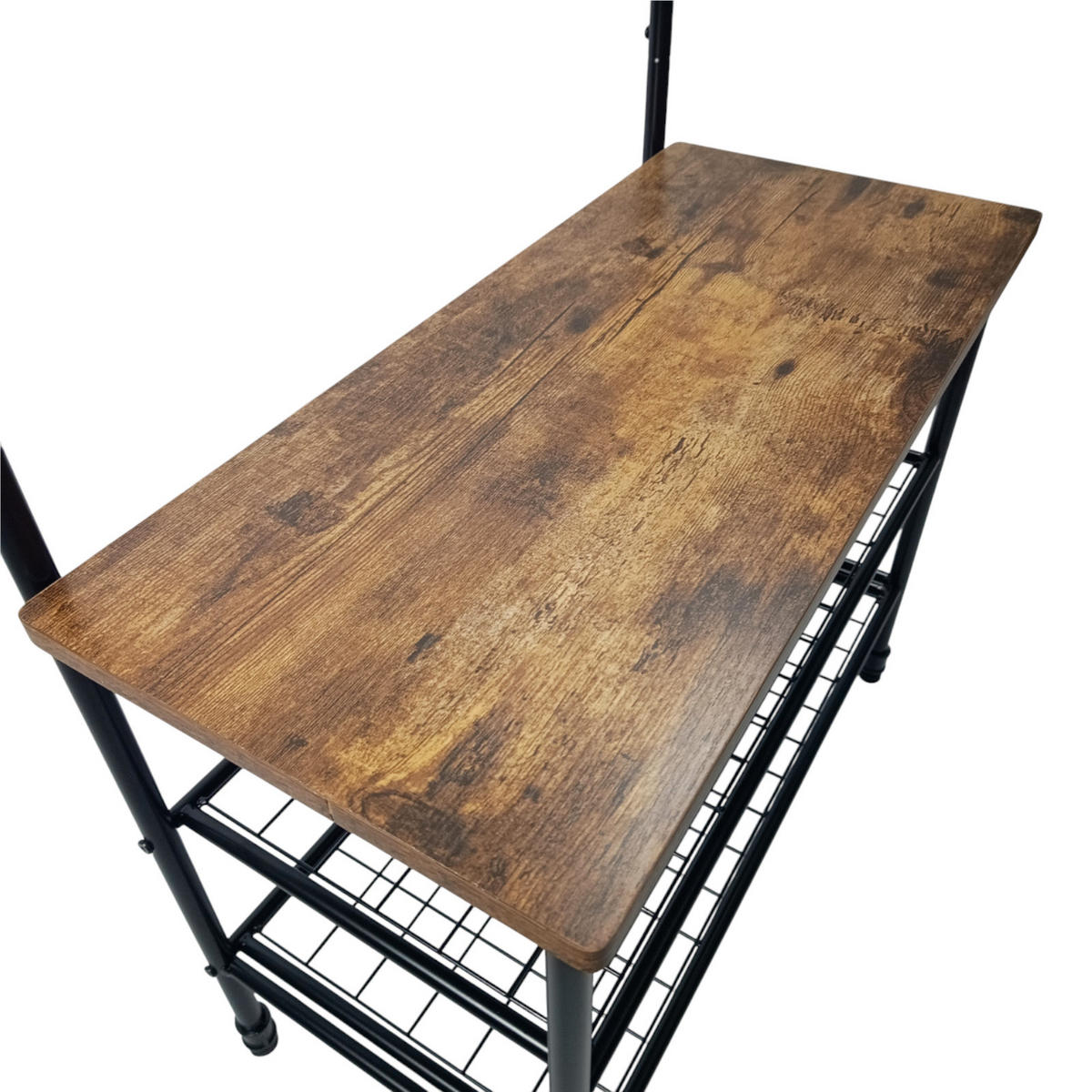 GARDEROBENSTÄNDER Metall Holzoptik Dunkelbraun Schwarz mit Bank 66×32×186 cm - Dunkelbraun/Schwarz, Holzwerkstoff/Metall (66/186/32.5cm) - Begryf