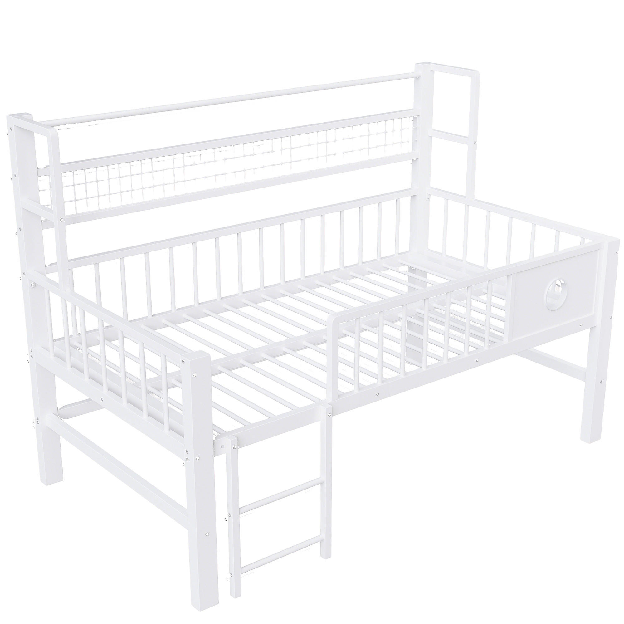 KINDERBETT 90/200 cm DE-02515, in Weiß, mit Ablagefächern und Kleiderstange - Weiß, Metall (90/200cm) - ComfortXL